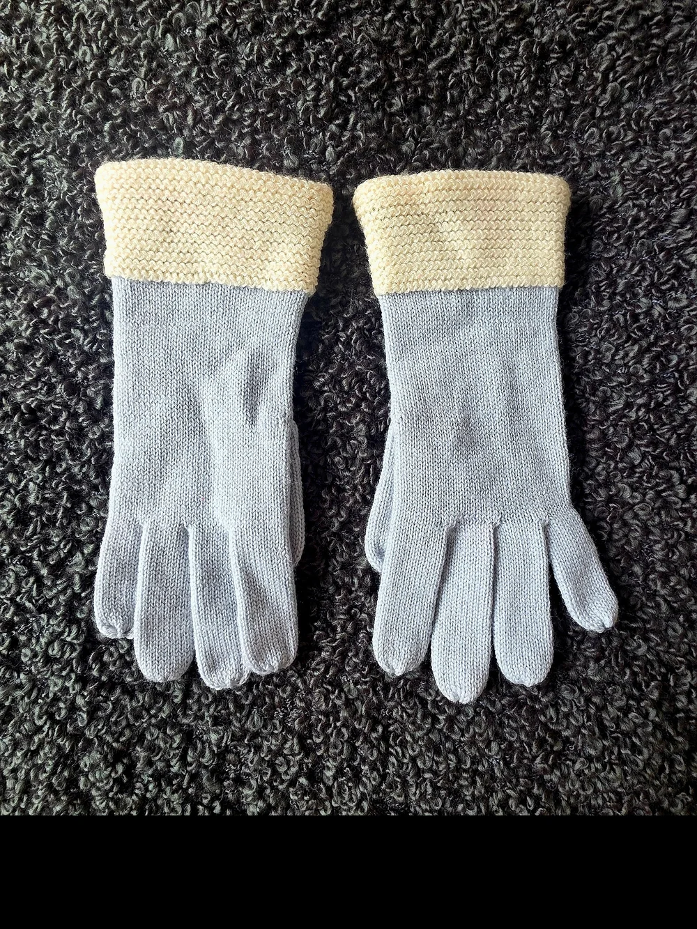 Banana Republic Wool Knit Gloves OS Grey Cream Cuff Cozy Coastal Grandma
